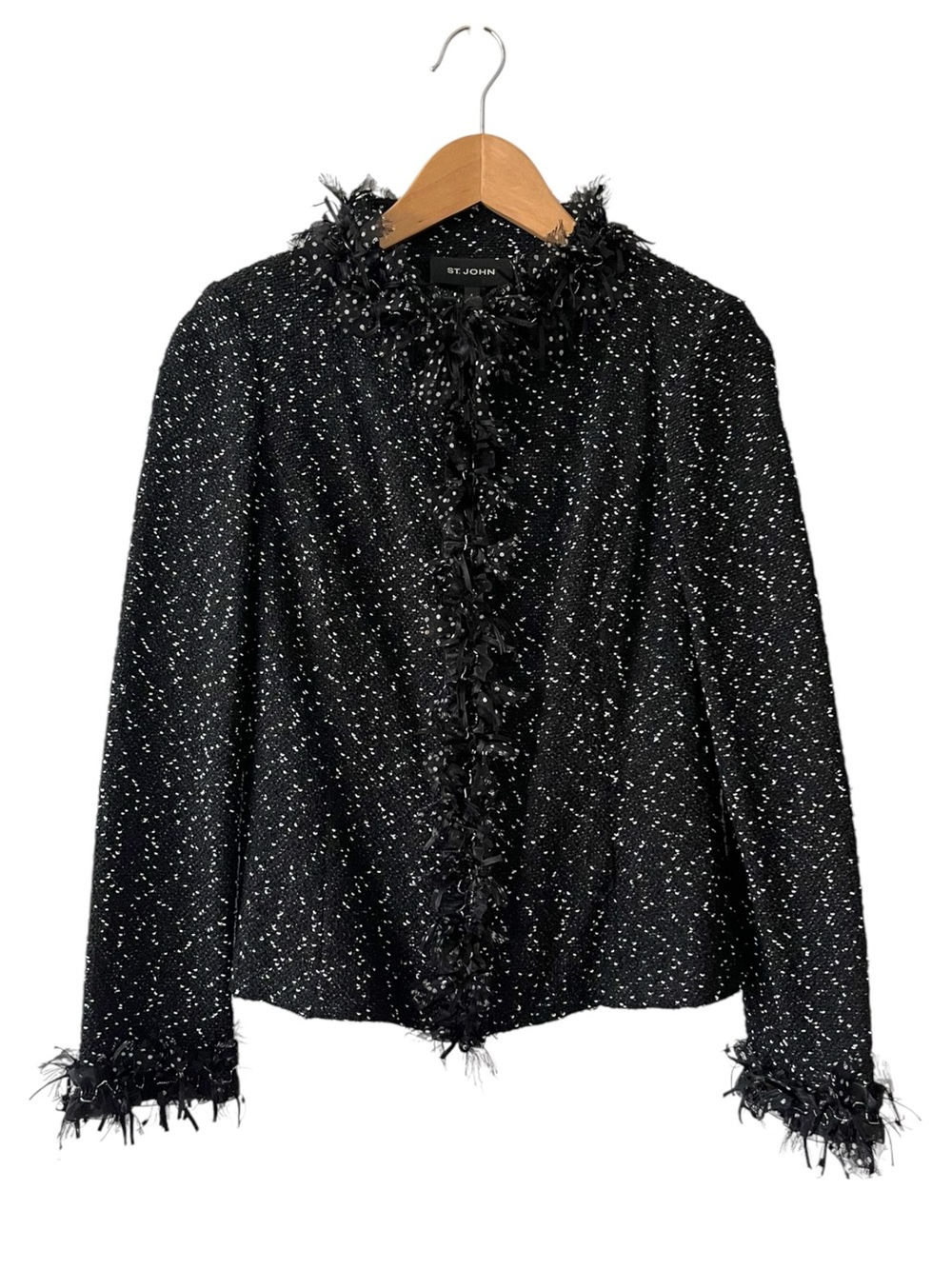 St John Knits Black Blazer Zip Front Feather Jacket